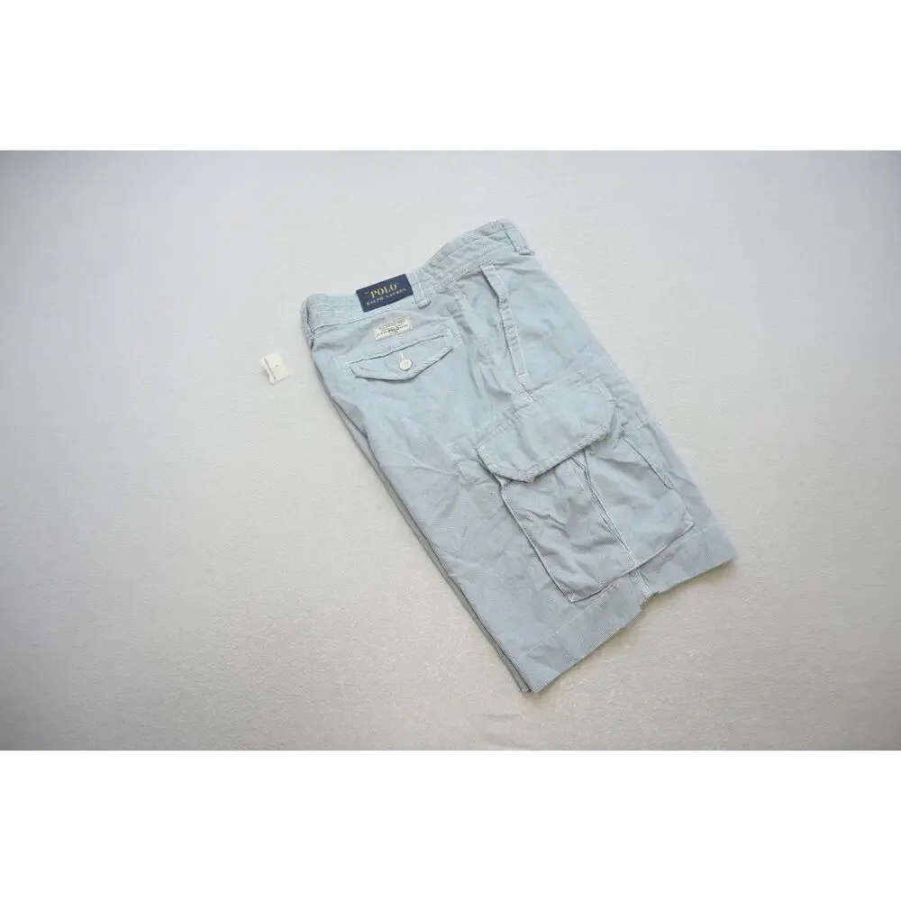 Polo Ralph Lauren Seersucker Cargo Shorts‎ Camp Striped Baggy Mens Size 33